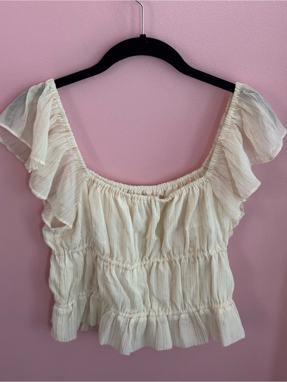 Express Cream Ruffled Crop Top - Picture 2 of 3